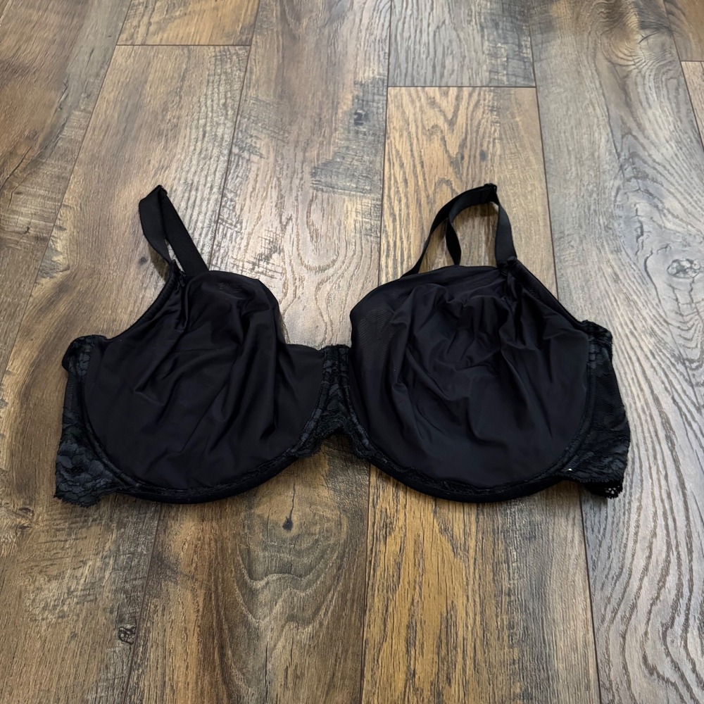 Adore Me Black Sheer Mesh Floral Lace‎ Unlined Underwire Full Coverage Bra 44G